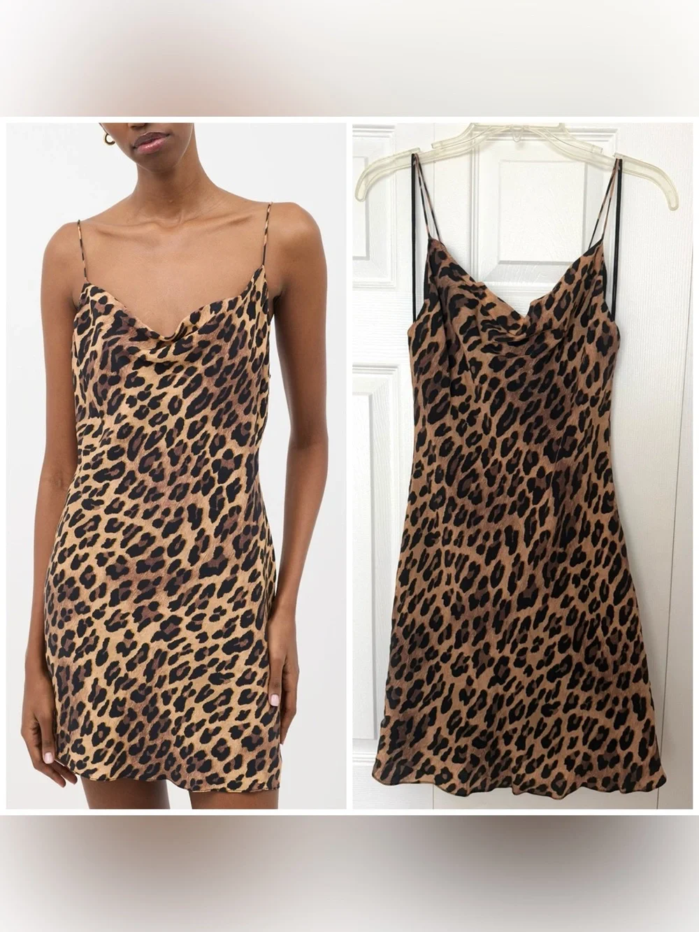 Alice + Olivia Harmony Leopard Print Slip Mini Dress Tan Size 4 Small Draped - Picture 1 of 12